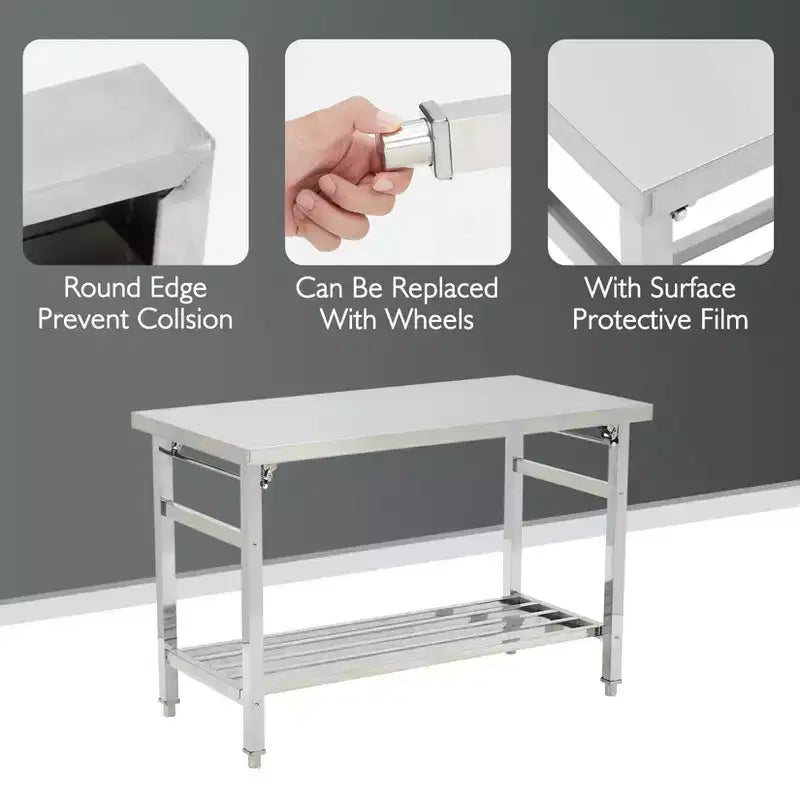 24 x 47 Inch Work Table for Prep & Work, NSF Commercial Heavy Duty Stainless Steel Folding Work Table with Adjustable Undershelf for Kitchen