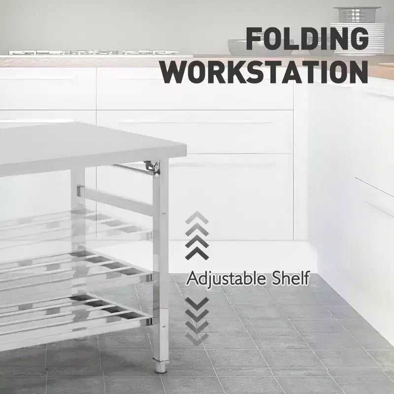24 x 47 Inch Work Table for Prep & Work, NSF Commercial Heavy Duty Stainless Steel Folding Work Table with Adjustable Undershelf for Kitchen