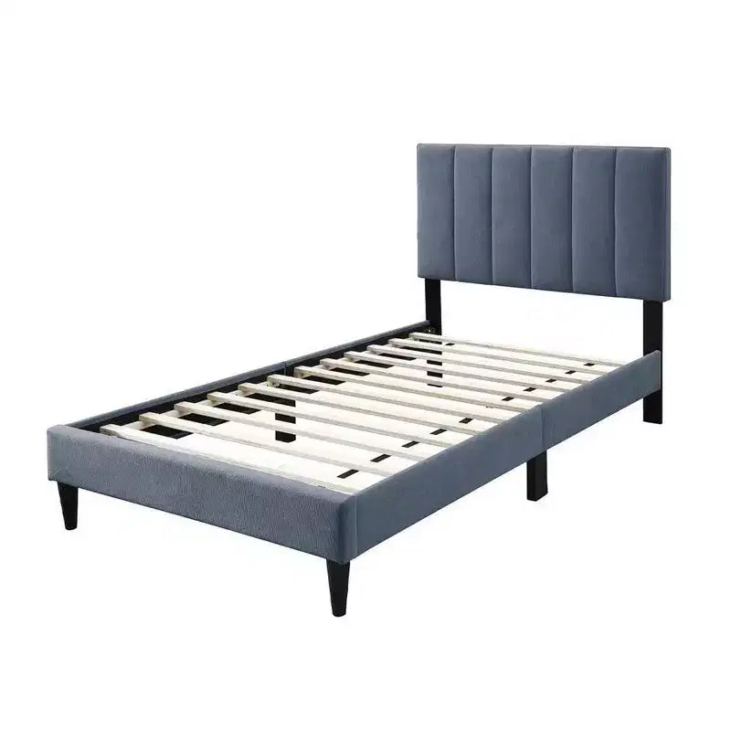 Full Bed, Soft Channel Tufted Charcoal Gray Linen Upholstery