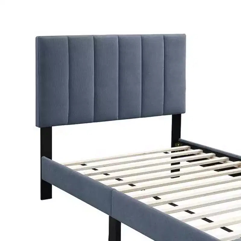 Full Bed, Soft Channel Tufted Charcoal Gray Linen Upholstery