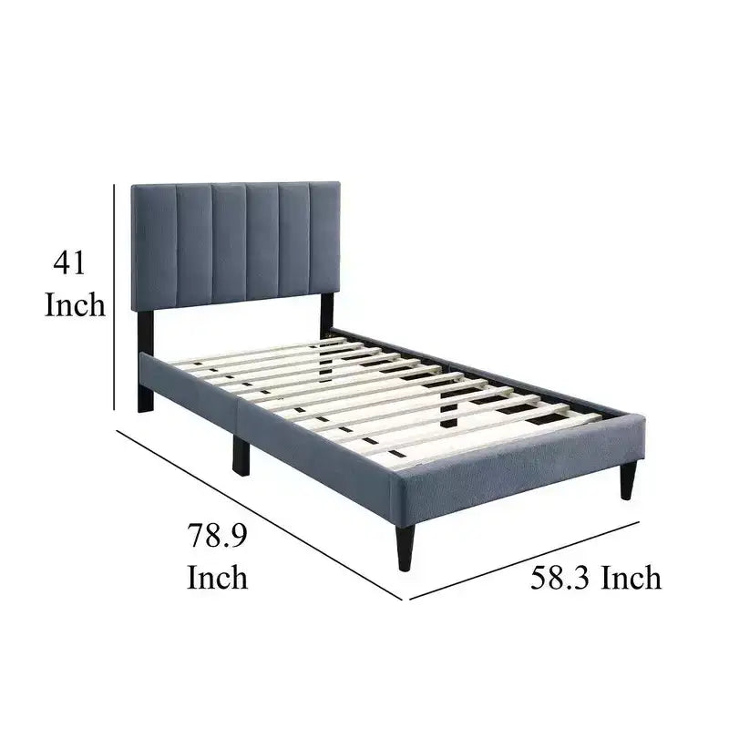 Full Bed, Soft Channel Tufted Charcoal Gray Linen Upholstery