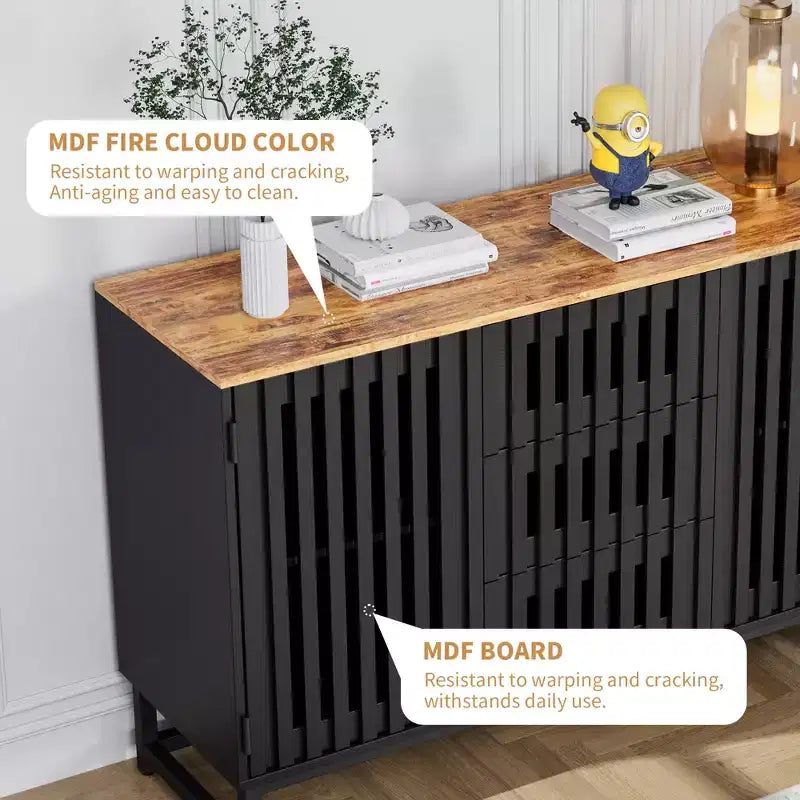 Modern Slatted Grille Striped Storage Cabinet