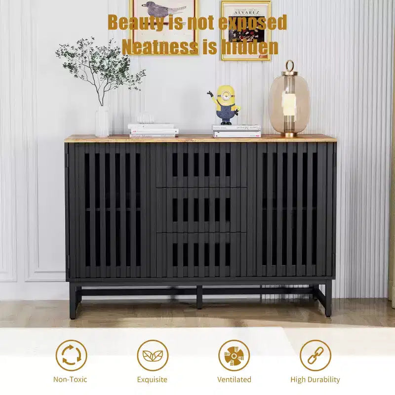 Modern Slatted Grille Striped Storage Cabinet