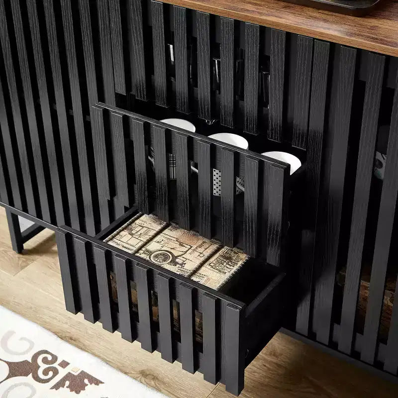 Modern Slatted Grille Striped Storage Cabinet