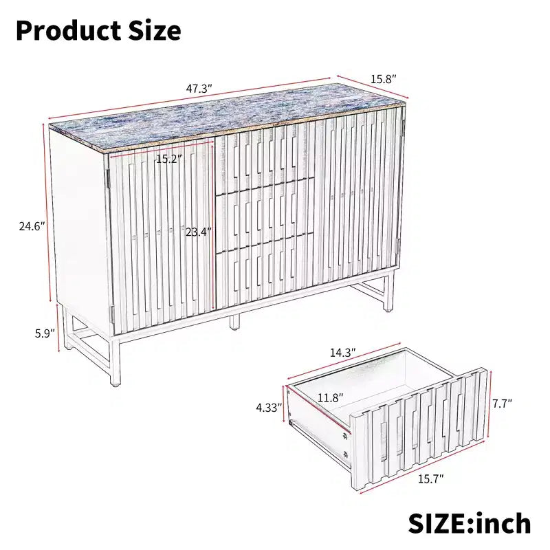 Modern Slatted Grille Striped Storage Cabinet
