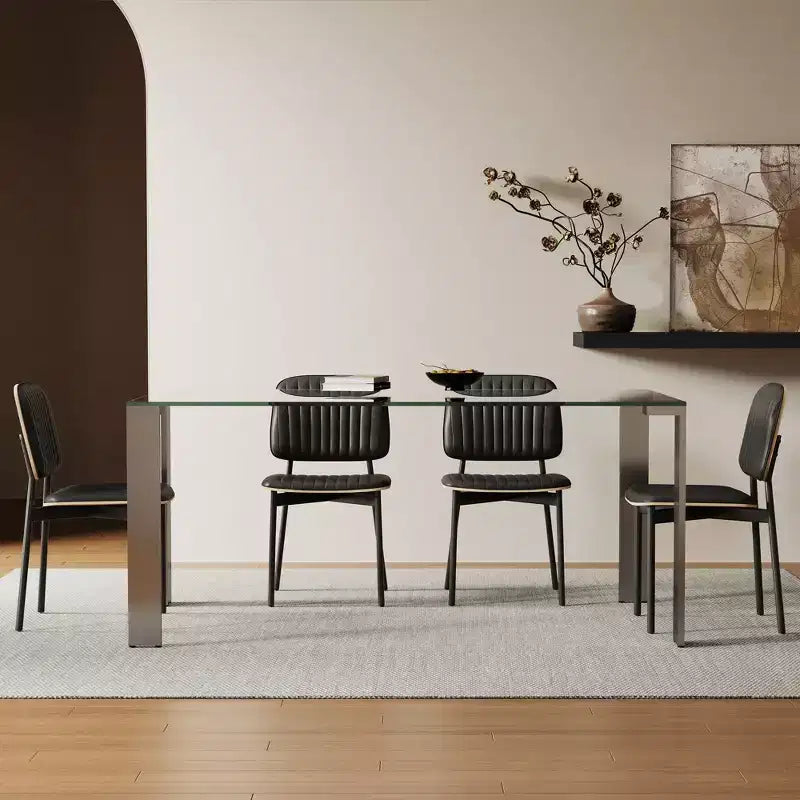Luck Live Modern Tempered Glass Dining Table with Stainless Steel Legs, Rectangular 6-8 Seater Table for Dining Room, living room