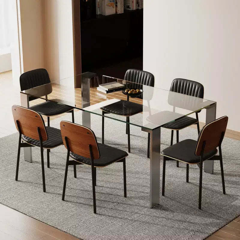 Luck Live Modern Tempered Glass Dining Table with Stainless Steel Legs, Rectangular 6-8 Seater Table for Dining Room, living room