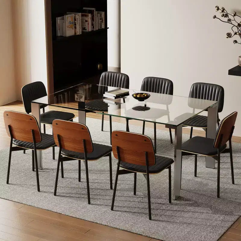 Luck Live Modern Tempered Glass Dining Table with Stainless Steel Legs, Rectangular 6-8 Seater Table for Dining Room, living room