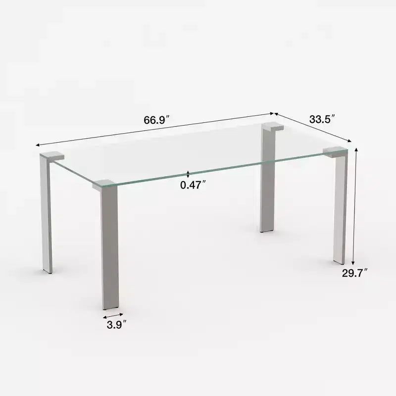 Luck Live Modern Tempered Glass Dining Table with Stainless Steel Legs, Rectangular 6-8 Seater Table for Dining Room, living room