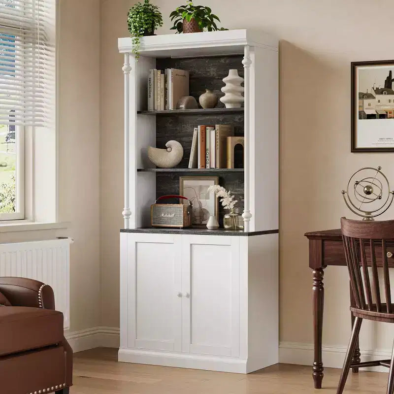 5-Tier Adjustable Bookcase,Roman Column Bookshelf with Led Light,Open Shelves&Storage Cabinet Design,Wood Grain Display Bookcase for Home Office
