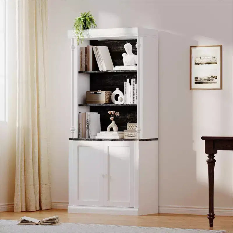 5-Tier Adjustable Bookcase,Roman Column Bookshelf with Led Light,Open Shelves&Storage Cabinet Design,Wood Grain Display Bookcase for Home Office