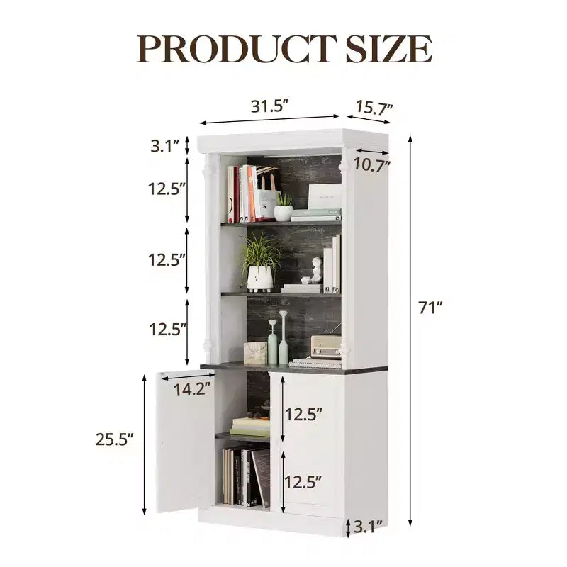 5-Tier Adjustable Bookcase,Roman Column Bookshelf with Led Light,Open Shelves&Storage Cabinet Design,Wood Grain Display Bookcase for Home Office