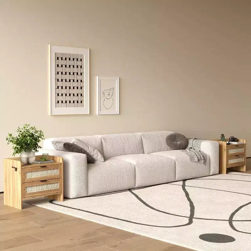 Rattan Nightstand, Boho Night Stand with 2 Drawer Storage Space, End Table, Sofa Side Table for Bedroom, Office, Living Room