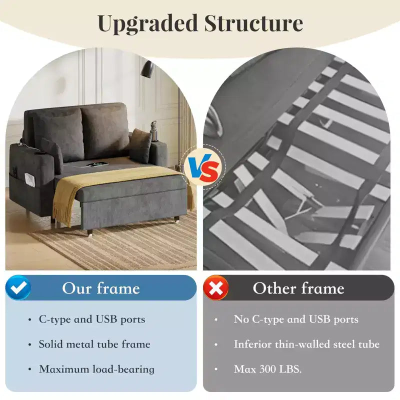 3-in-1 Pull-Out Couch, 56" Loveseat Sleeper Sofa Bed, Full Size Pull Out Sofa with Cup Holders, for Living Room, Bedroom, Apartment