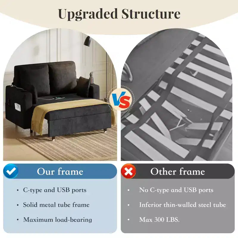3-in-1 Pull-Out Couch, 56" Loveseat Sleeper Sofa Bed, Full Size Pull Out Sofa with Cup Holders, for Living Room, Bedroom, Apartment