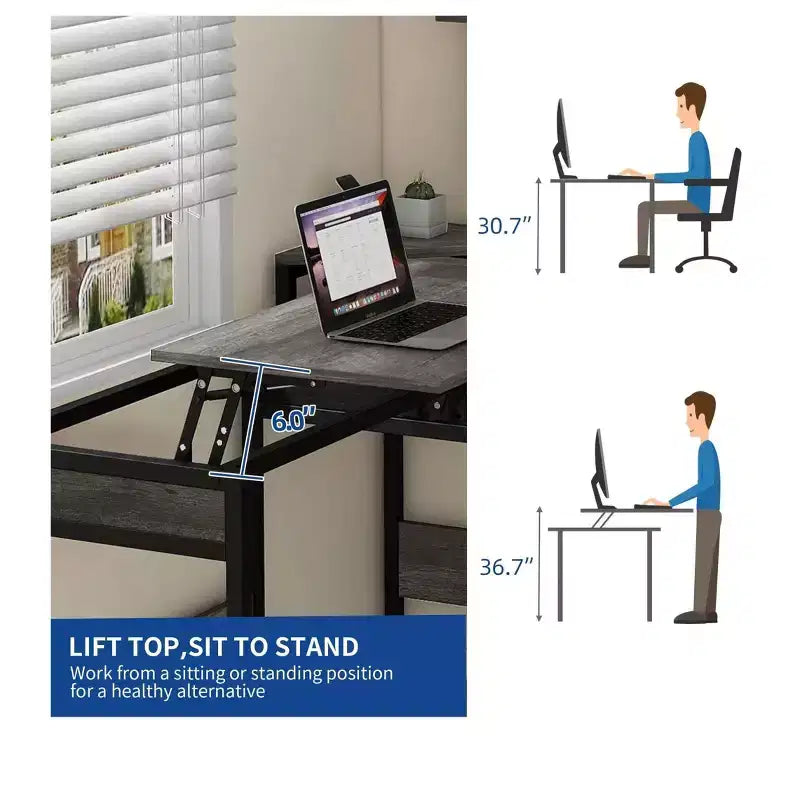 65" L-Shaped Desk with Lift Top Corner Computer Desk, Office Desk with File Drawer for Home Office