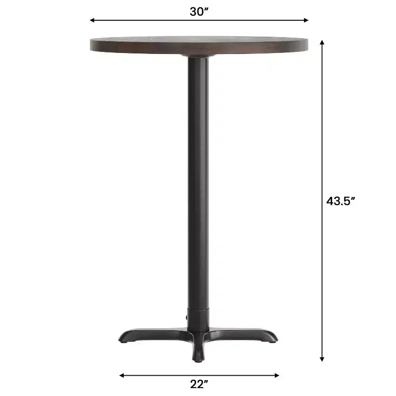 Round Solid Wood Commercial Indoor Tabletop with 22" x 22" Bar Height Rust-Resistant Cast Iron X-Base