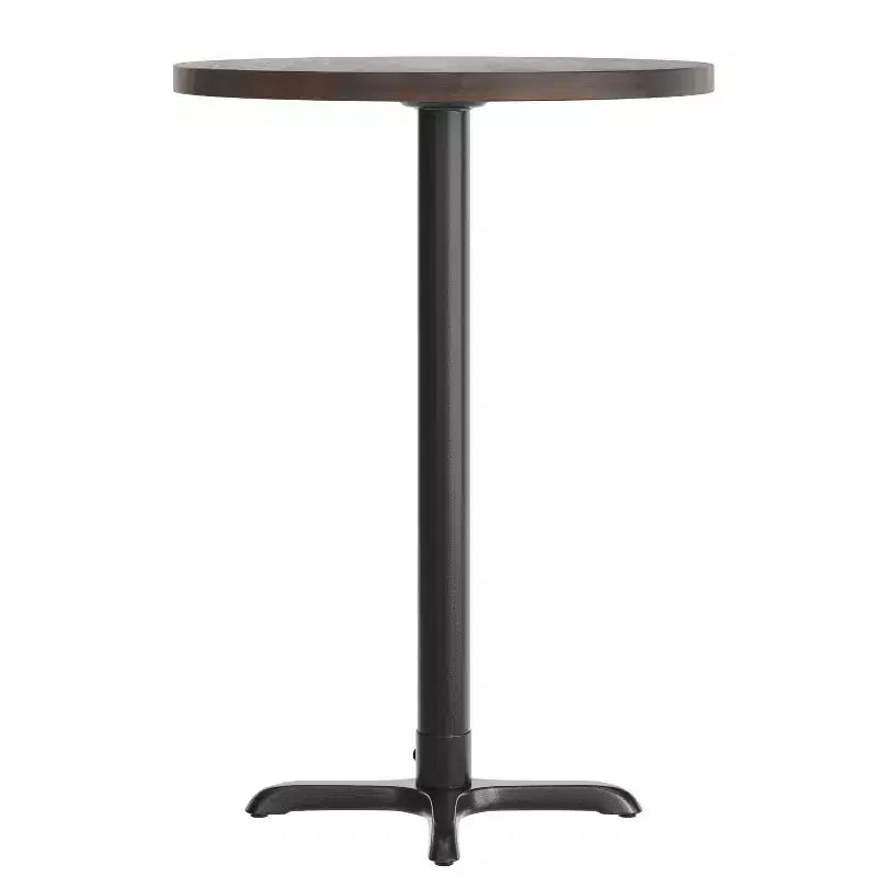 Round Solid Wood Commercial Indoor Tabletop with 22" x 22" Bar Height Rust-Resistant Cast Iron X-Base