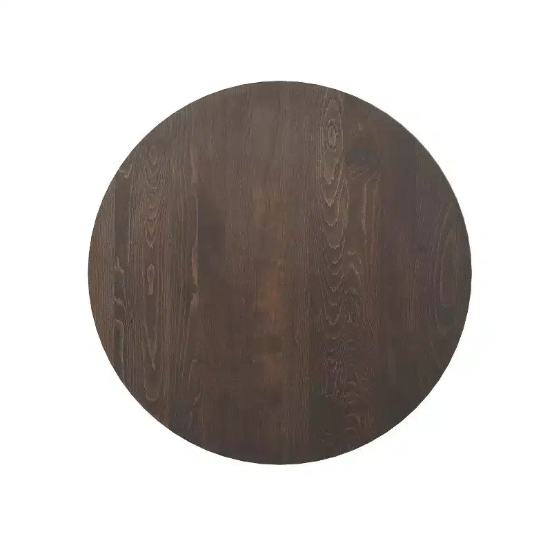 Round Solid Wood Commercial Indoor Tabletop with 22" x 22" Bar Height Rust-Resistant Cast Iron X-Base