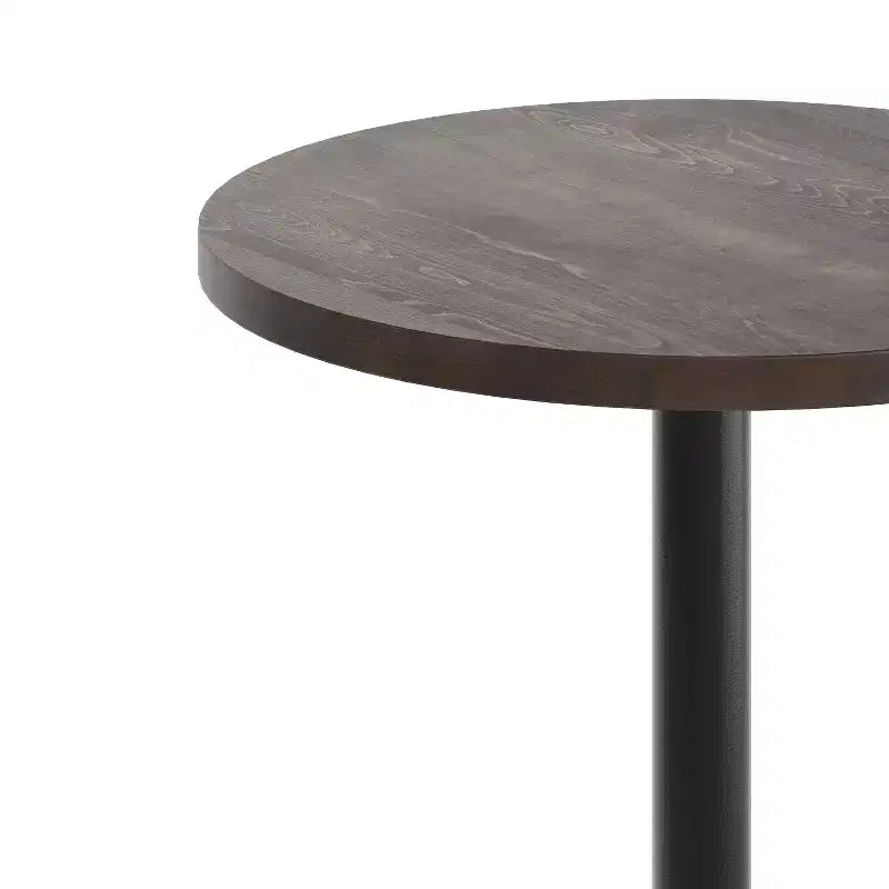 Round Solid Wood Commercial Indoor Tabletop with 22" x 22" Bar Height Rust-Resistant Cast Iron X-Base