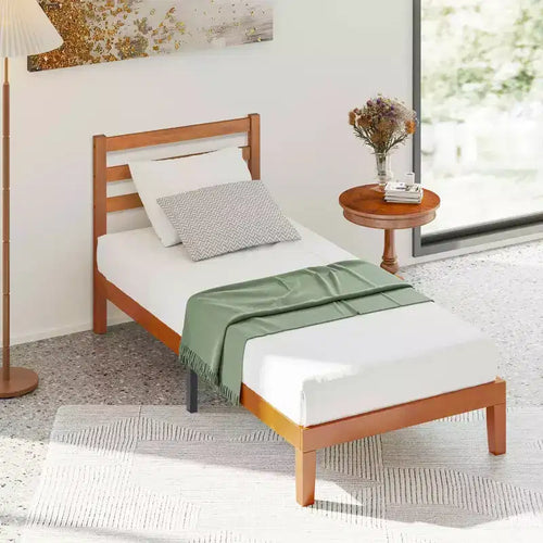 1100 LBS Heavy Duty Solid Wood Bed Frame Mattress Base with Headboard Wooden Slat Support No Box Spring Needed