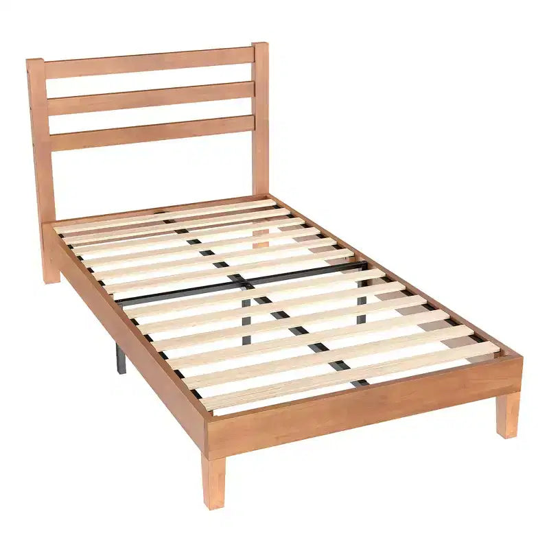1100 LBS Heavy Duty Solid Wood Bed Frame Mattress Base with Headboard Wooden Slat Support No Box Spring Needed