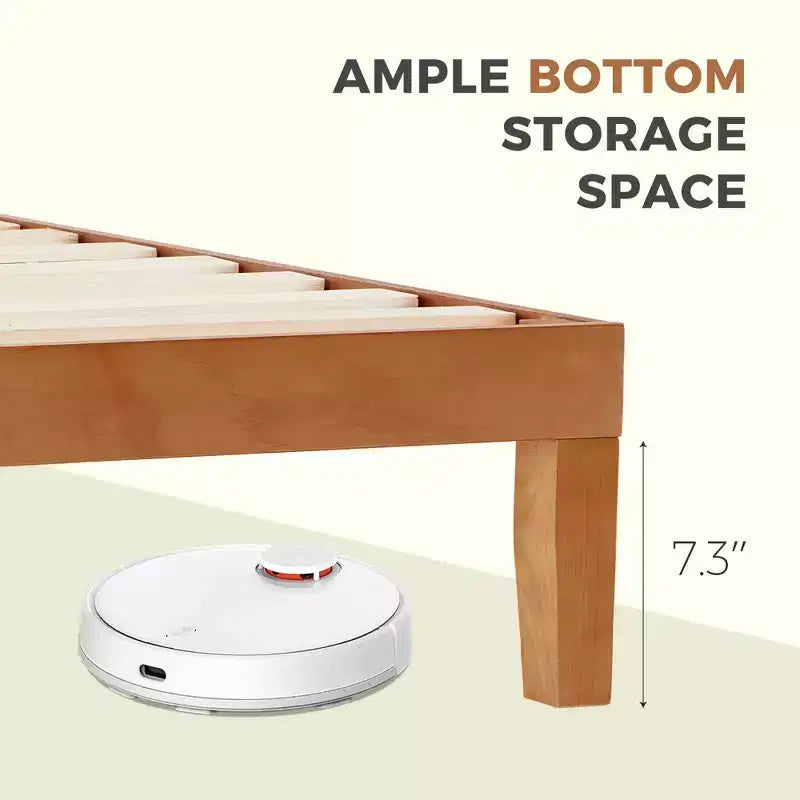 1100 LBS Heavy Duty Solid Wood Bed Frame Mattress Base with Headboard Wooden Slat Support No Box Spring Needed