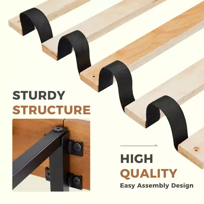 1100 LBS Heavy Duty Solid Wood Bed Frame Mattress Base with Headboard Wooden Slat Support No Box Spring Needed