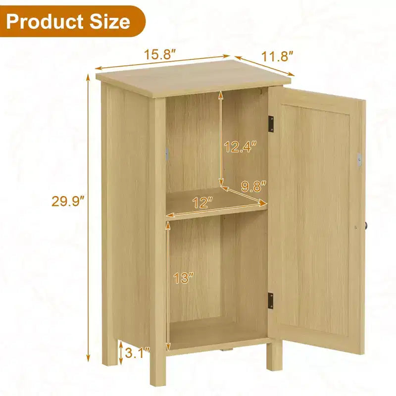 Modern Nightstand with Storage, 15.8W Wooden Sofa Side Table, Rattan Slim End Table, Bedside Table for Living Room Bedroom Sofa Couch