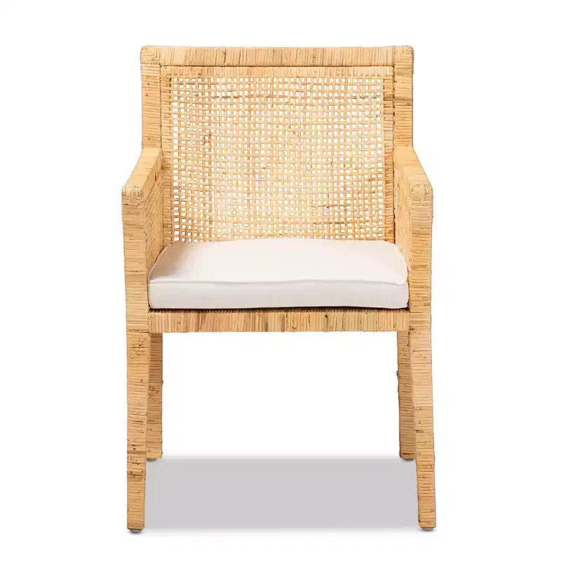 Wood and Rattan Armchair Natural/White