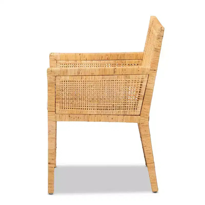 Wood and Rattan Armchair Natural/White