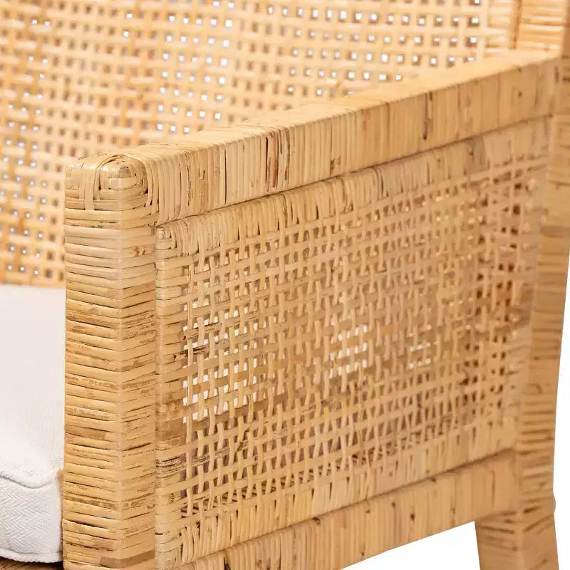 Wood and Rattan Armchair Natural/White