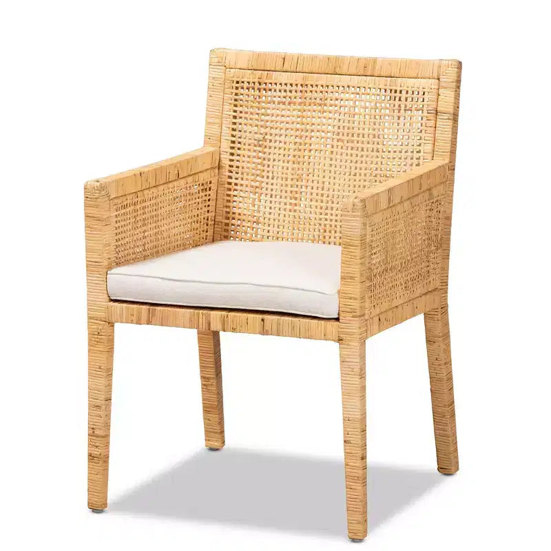 Wood and Rattan Armchair Natural/White