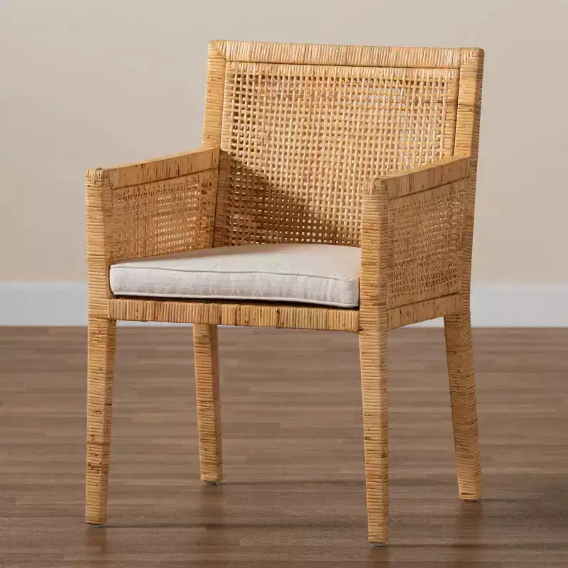 Wood and Rattan Armchair Natural/White