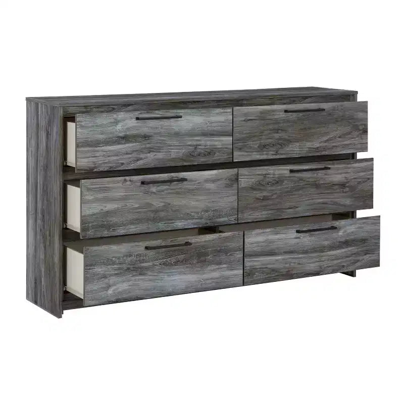Dresser Gray, 6-Drawer Storage, Modern Handles, MDF Frame