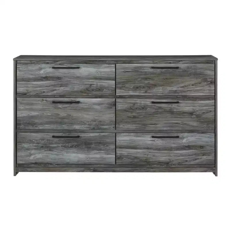 Dresser Gray, 6-Drawer Storage, Modern Handles, MDF Frame