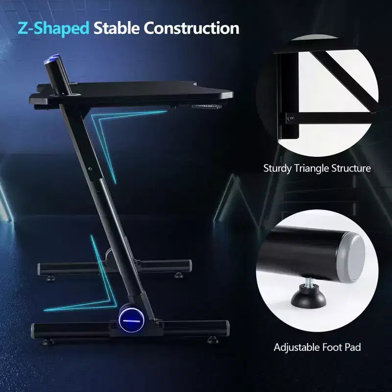 Costway Gaming Computer Desk Height Adjustable w/ LED Light & Gaming Handle Rack