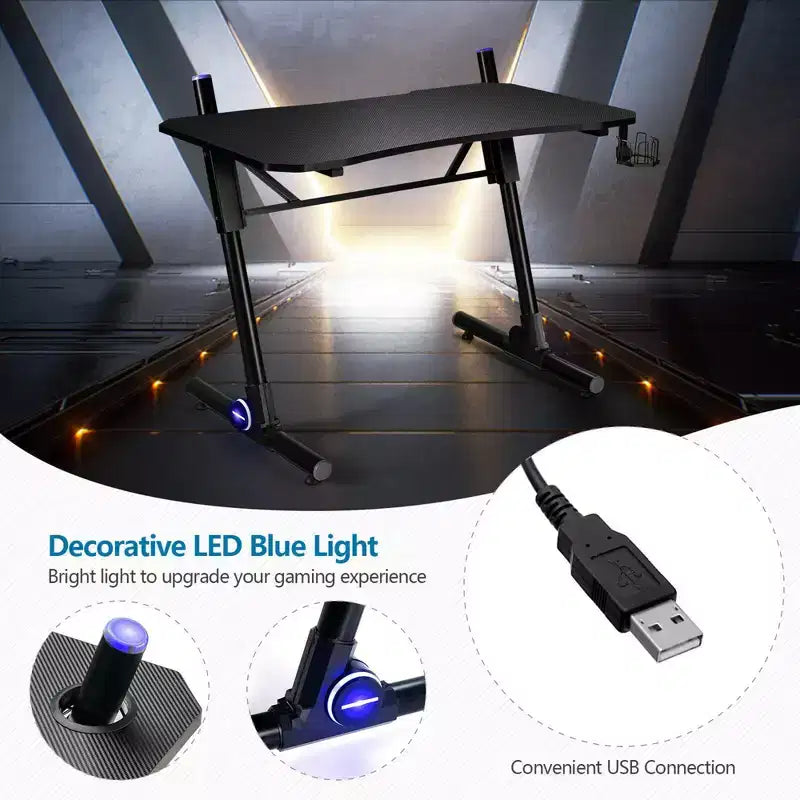 Costway Gaming Computer Desk Height Adjustable w/ LED Light & Gaming Handle Rack