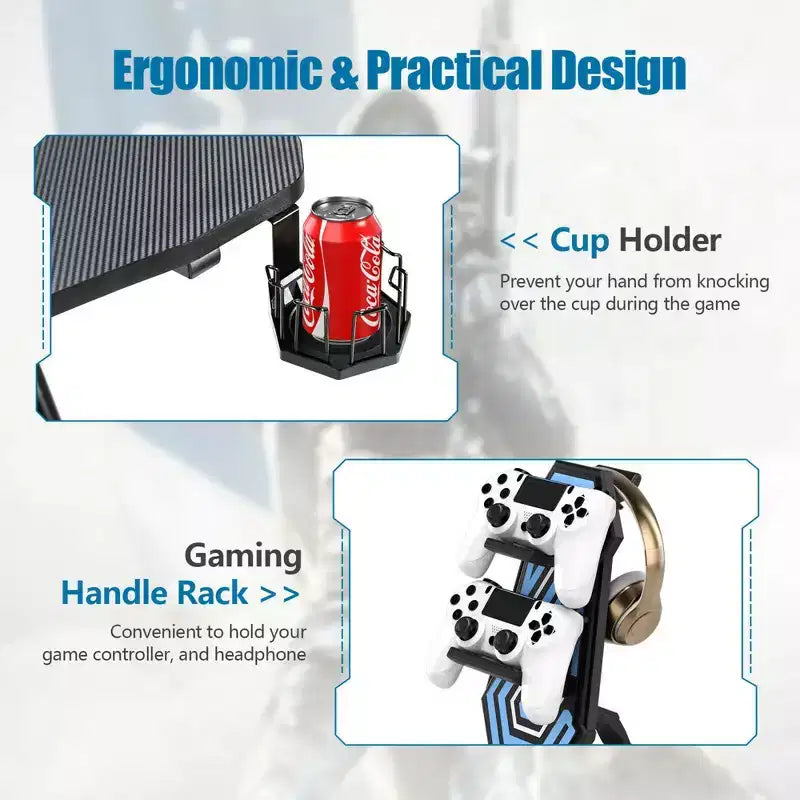 Costway Gaming Computer Desk Height Adjustable w/ LED Light & Gaming Handle Rack