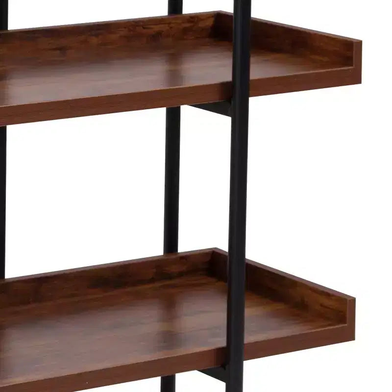 Industrial Style Rustic Brown 3-Tiered Shelving Unit With Black Metal Frame and Raised Border - 35H