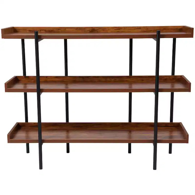 Industrial Style Rustic Brown 3-Tiered Shelving Unit With Black Metal Frame and Raised Border - 35H