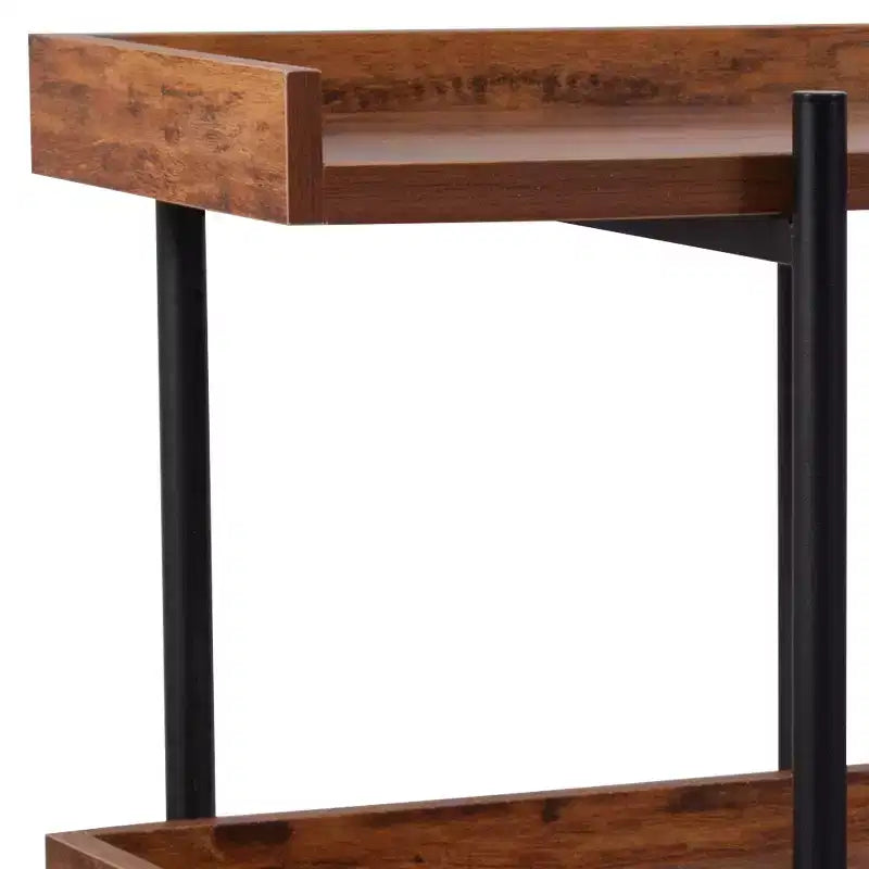 Industrial Style Rustic Brown 3-Tiered Shelving Unit With Black Metal Frame and Raised Border - 35H
