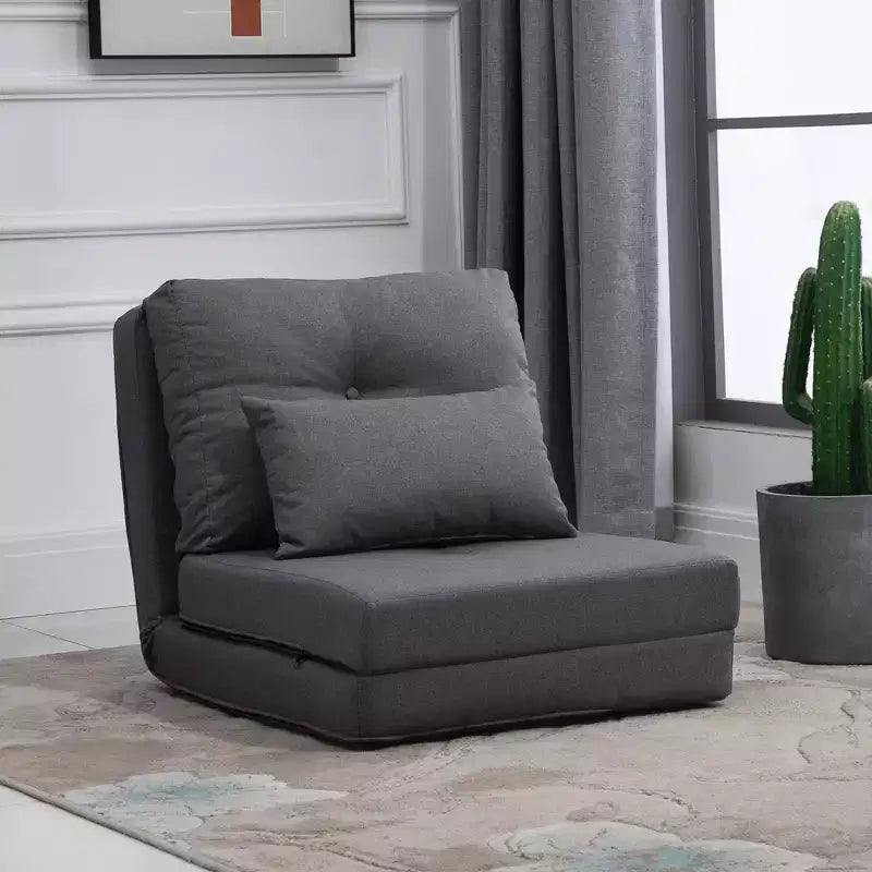 Convertible Flip Chair, Floor Lazy Sofa, Folding Upholstered Couch Bed with Adjustable Backrest, Metal Frame and Pillows for Living Room
