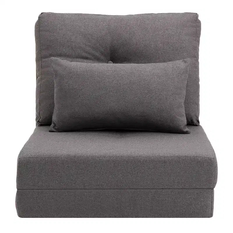 Convertible Flip Chair, Floor Lazy Sofa, Folding Upholstered Couch Bed with Adjustable Backrest, Metal Frame and Pillows for Living Room