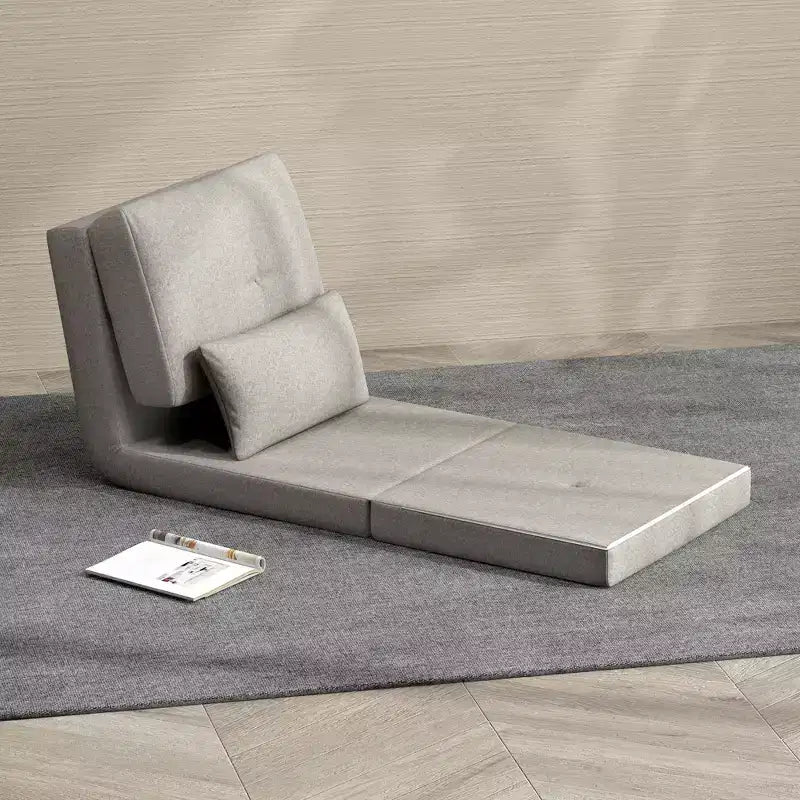 Convertible Flip Chair, Floor Lazy Sofa, Folding Upholstered Couch Bed with Adjustable Backrest, Metal Frame and Pillows for Living Room