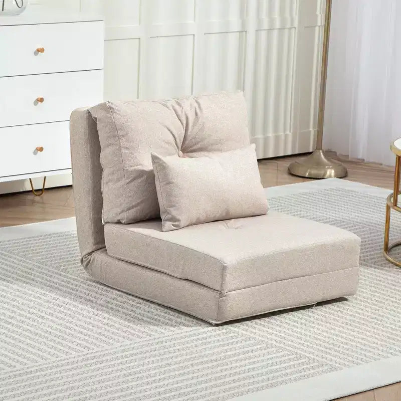 Convertible Flip Chair, Floor Lazy Sofa, Folding Upholstered Couch Bed with Adjustable Backrest, Metal Frame and Pillows for Living Room