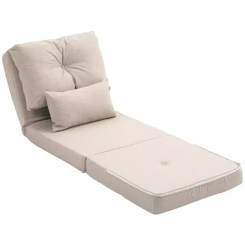 Convertible Flip Chair, Floor Lazy Sofa, Folding Upholstered Couch Bed with Adjustable Backrest, Metal Frame and Pillows for Living Room