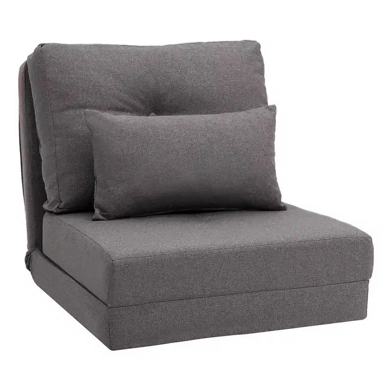 Convertible Flip Chair, Floor Lazy Sofa, Folding Upholstered Couch Bed with Adjustable Backrest, Metal Frame and Pillows for Living Room