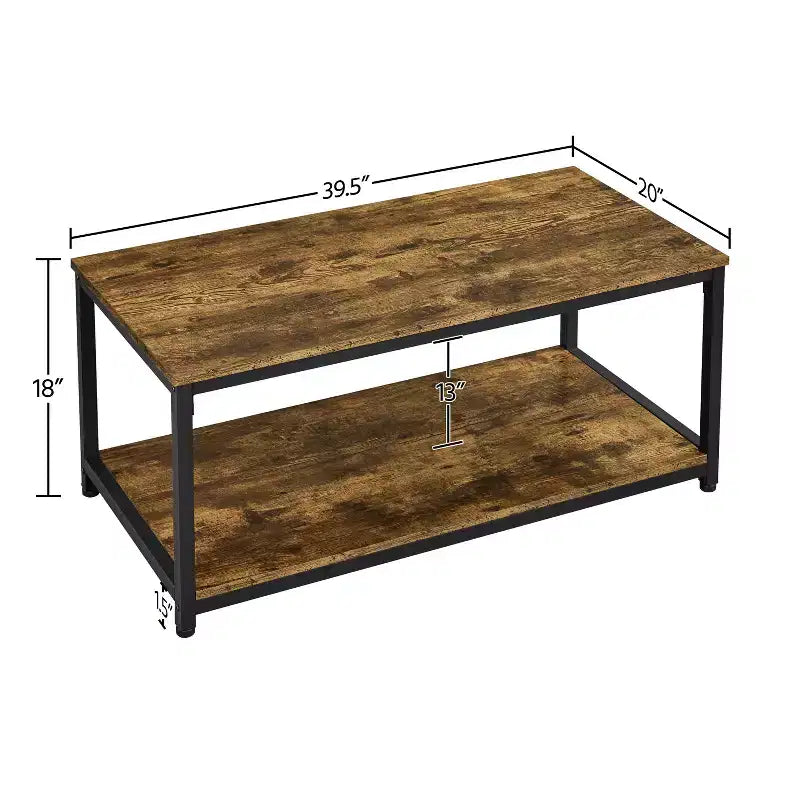 Wood Industrial Coffee Table with Storage Shelf for Living Room