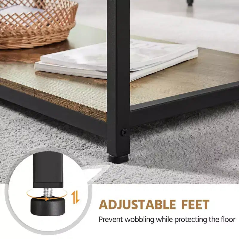 Wood Industrial Coffee Table with Storage Shelf for Living Room